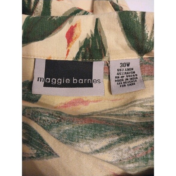 Maggie Barnes Linen Blend Top Sz 30W Tropical Pockets Button Up Tunic Boho Comfy - Picture 8 of 9